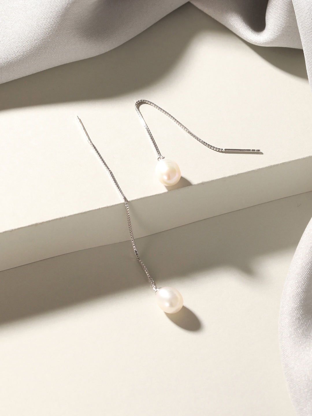 925 Sterling Silver Zircon Studded Freshwater Pearls Sui Dhaga  Threader Dangle Earrings